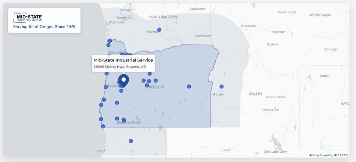 Mid-State Industrial Service Oregon service-area coverage map